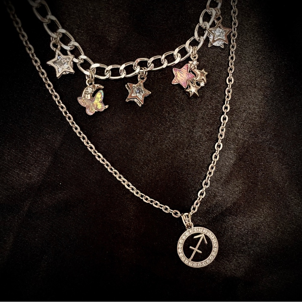 Handmade Silver Rhinestone Sagittarius Necklace